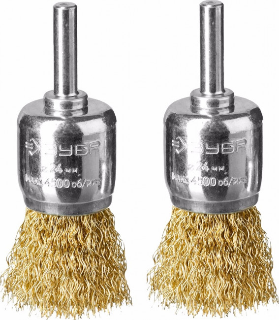 ЗУБР "ПРОФЕССИОНАЛ". Набор щеток кистевых для дрели, витая стальная латунированная проволока 0,3мм, 24мм, 2шт,  ( 35225-24-H2_z02 )