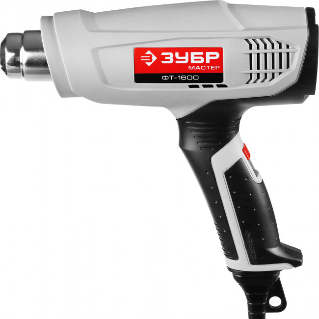 Фен технический (строительный), ЗУБР ФТ-1600, насадки 3 шт, 2 режима: 350град/ 350л/мин, 550град/ 550л/мин, коробка, 1600Вт,  ( ФТ-1600 )