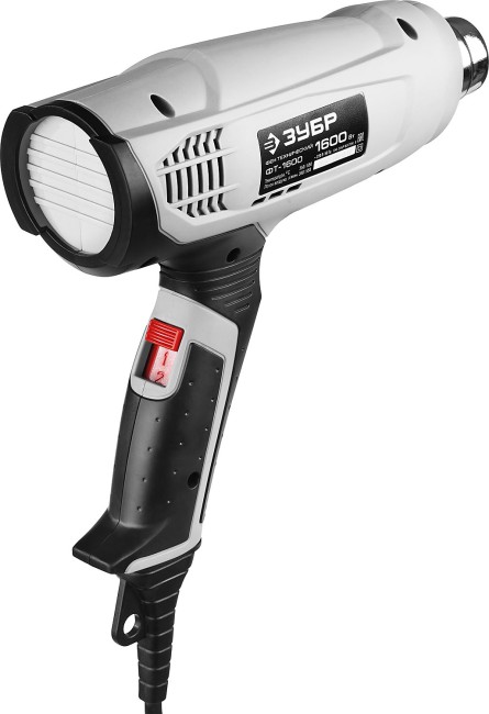 Фен технический (строительный), ЗУБР ФТ-1600, насадки 3 шт, 2 режима: 350град/ 350л/мин, 550град/ 550л/мин, коробка, 1600Вт,  ( ФТ-1600 )