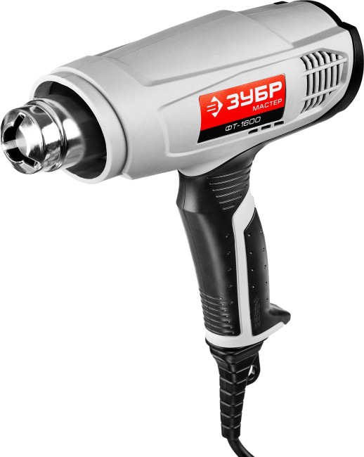 Фен технический (строительный), ЗУБР ФТ-1600, насадки 3 шт, 2 режима: 350град/ 350л/мин, 550град/ 550л/мин, коробка, 1600Вт,  ( ФТ-1600 )