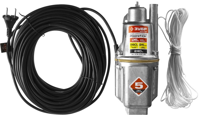 Насос "Родничок" вибрационный, ЗУБР НПВ-240-25, шнур 25м, 240Вт, 24л/мин, напор 60м,погружной,для чистой воды,верх. забор, II класс эл/без-ти, ( НПВ-240-25 ) Насос "Родничок" вибрационный, ЗУБР НПВ-240-25, шнур 25м, 240Вт, 24л/мин, напор 60м,погружной,для чистой воды,верх. забор, II класс эл/без-ти, ( НПВ-240-25 )