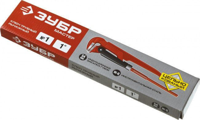 Ключ трубный ЗУБР "МАСТЕР" рычажный, прямые губки, цельнокованный, № 1, 1",  ( 27314-1 )