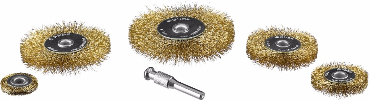 ЗУБР "ПРОФЕССИОНАЛ". Набор щеток дисковых для дрели, витая стальная латунированная проволока 0,3мм, 5 шт,  ( 3521-H5_z02 )