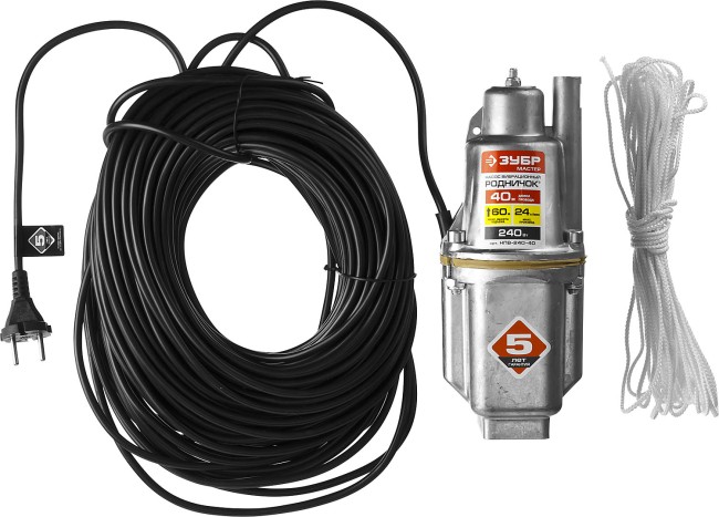 Насос "Родничок" вибрационный, ЗУБР НПВ-240-40, шнур 40м, 240Вт, 24л/мин, напор 60м,погружной,для чистой воды,верх. забор, II класс эл/без-ти, ( НПВ-240-40 ) Насос "Родничок" вибрационный, ЗУБР НПВ-240-40, шнур 40м, 240Вт, 24л/мин, напор 60м,погружной,для чистой воды,верх. забор, II класс эл/без-ти, ( НПВ-240-40 )