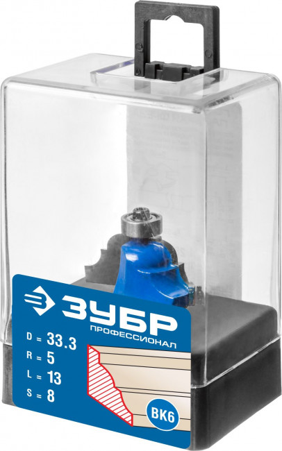 Фреза кромочная калевочная №4, D= 33,3мм, рабочая длина-13мм, радиус-5мм, хв.-8мм, d-12,7мм, ЗУБР Профессионал, ( 28705-33.3 ) Фреза кромочная калевочная №4, D= 33,3мм, рабочая длина-13мм, радиус-5мм, хв.-8мм, d-12,7мм, ЗУБР Профессионал, ( 28705-33.3 )