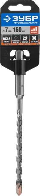 Бур ЗУБР "ПРОФЕССИОНАЛ" по бетону, хвостовик "SDS-Plus", самоцентрирующий наконечник, спиральS4, 7x160мм,  ( 29314-160-07_z01 )