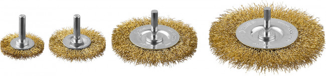 ЗУБР "ПРОФЕССИОНАЛ". Набор щеток дисковых для дрели, витая стальная латунированная проволока 0,3мм, 4 шт,  ( 3521-H4_z03 )