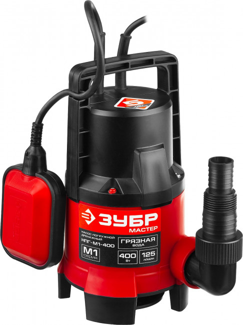 Насос М1 погружной, ЗУБР НПГ-М1-400, дренажн. для грязн воды (d частиц до 35 мм), 400Вт, пропускная способность 125л/мин, напор 5м, провод 7м,  ( НПГ-М1-400 )
