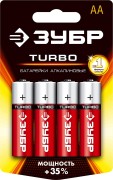 Щелочная батарейка 1.5 В, тип АА, 4 шт, ЗУБР Turbo, 59213-4C_z01 Щелочная батарейка 1.5 В, тип АА, 4 шт, ЗУБР Turbo, 59213-4C_z01