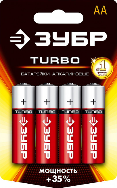 Щелочная батарейка 1.5 В, тип АА, 4 шт, ЗУБР Turbo, 59213-4C_z01 Щелочная батарейка 1.5 В, тип АА, 4 шт, ЗУБР Turbo, 59213-4C_z01