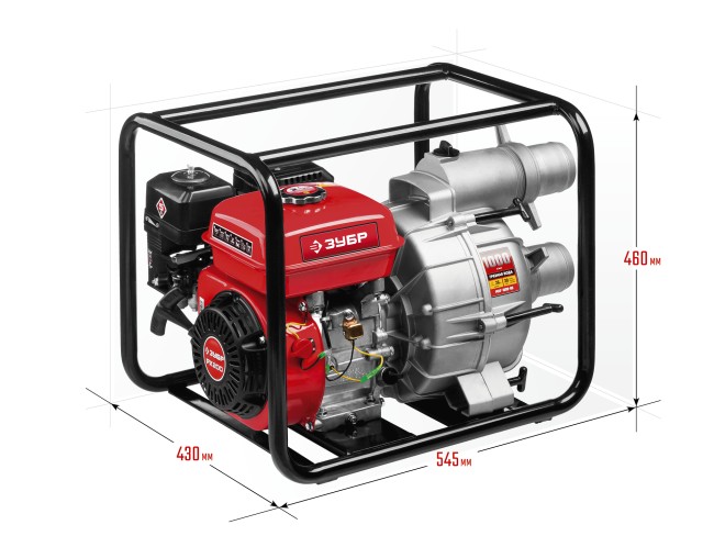 Мотопомпа бензиновая, ЗУБР, для грязной воды, 1000 л/мин (60 м3/ч), патрубки 80 мм, напор 26 м, всасывание 8 м,  ( МПГ-1000-80 )