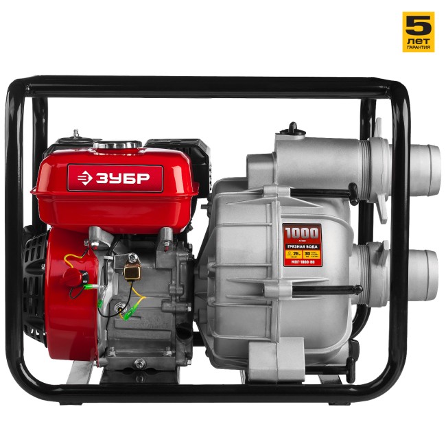 Мотопомпа бензиновая, ЗУБР, для грязной воды, 1000 л/мин (60 м3/ч), патрубки 80 мм, напор 26 м, всасывание 8 м,  ( МПГ-1000-80 )