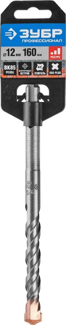 Бур ЗУБР "ПРОФЕССИОНАЛ" по бетону, хвостовик "SDS-Plus", самоцентрирующий наконечник, спиральS4, 12x160мм,  ( 29314-160-12_z01 )