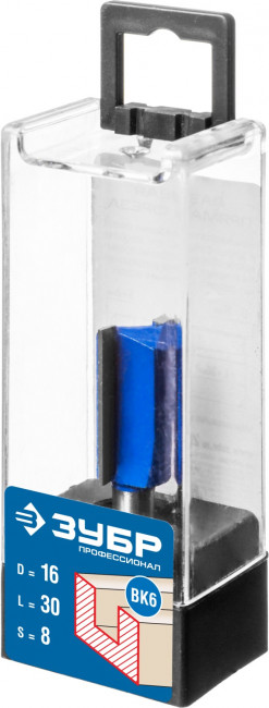 Фреза пазовая прямая, D= 16мм, рабочая длина-30мм, хв.-8 мм, ЗУБР Профессионал, ( 28753-16-30 )