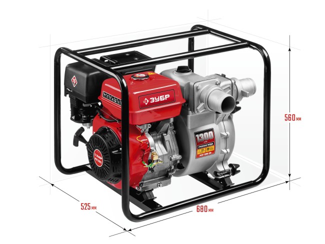 Мотопомпа бензиновая, ЗУБР, для грязной воды, 1300 л/мин (78 м3/ч), патрубки 80 мм, напор 27 м, всасывание 8 м,  ( МПГ-1300-80 )