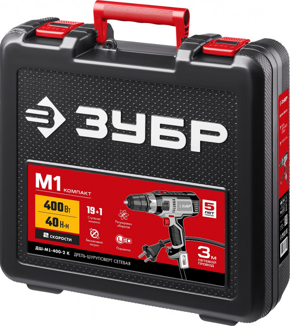 ЗУБР ДШ-М1-400-2 К дрель-шуруповерт сетевая, 400 Вт, 0-450/0-1800 об/мин, в кейсе ( ДШ-М1-400-2 К )