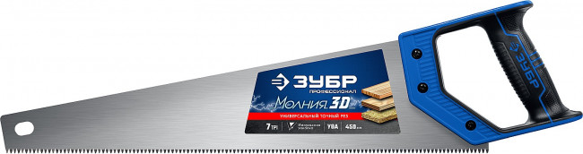 Ножовка универсальная (пила) "МОЛНИЯ-3D" 450мм, 7TPI, 3D зуб, точный рез вдоль и поперек волокон, для средних заготовок из всех видов материалов, ЗУБР ( 15077-45_z01 ) Ножовка универсальная (пила) "МОЛНИЯ-3D" 450мм, 7TPI, 3D зуб, точный рез вдоль и поперек волокон, для средних заготовок из всех видов материалов, ЗУБР ( 15077-45_z01 )