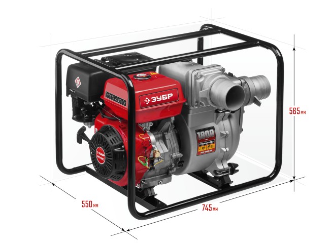 Мотопомпа бензиновая, ЗУБР, для грязной воды, 1800 л/мин (108 м3/ч), патрубки 100 мм, напор 30 м, всасывание 8 м,  ( МПГ-1800-100 )
