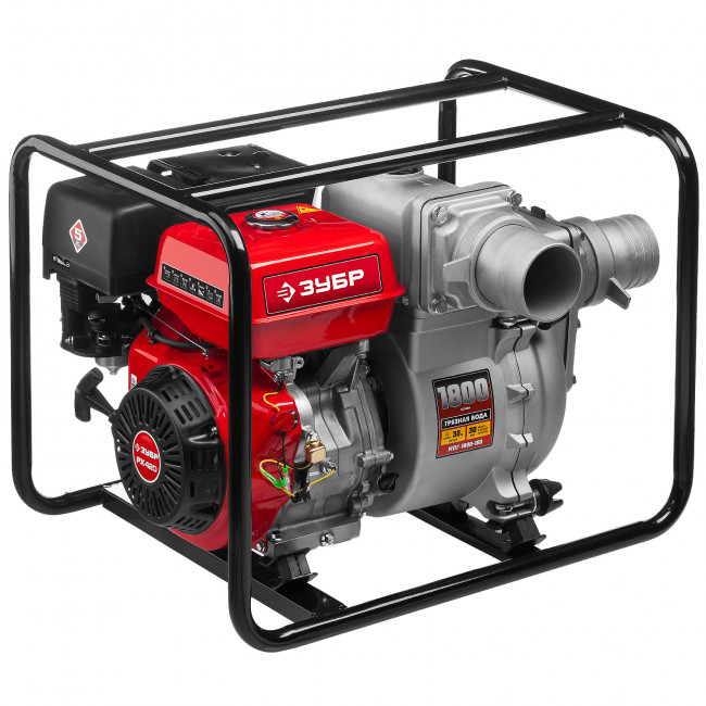 Мотопомпа бензиновая, ЗУБР, для грязной воды, 1800 л/мин (108 м3/ч), патрубки 100 мм, напор 30 м, всасывание 8 м,  ( МПГ-1800-100 )