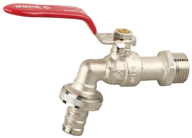 Кран ЗУБР шаровой водоразборный, латунный с никелированным покрытием, 1/2"-1/2",  ( 51216-1/2-1/2 )