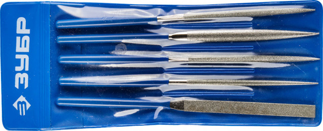 Набор ЗУБР "ЭКСПЕРТ" Надфили с алмазным напылением в пакете PVC, P 140, 160х80мм, 5 предметов,  ( 33386-160-H5 )