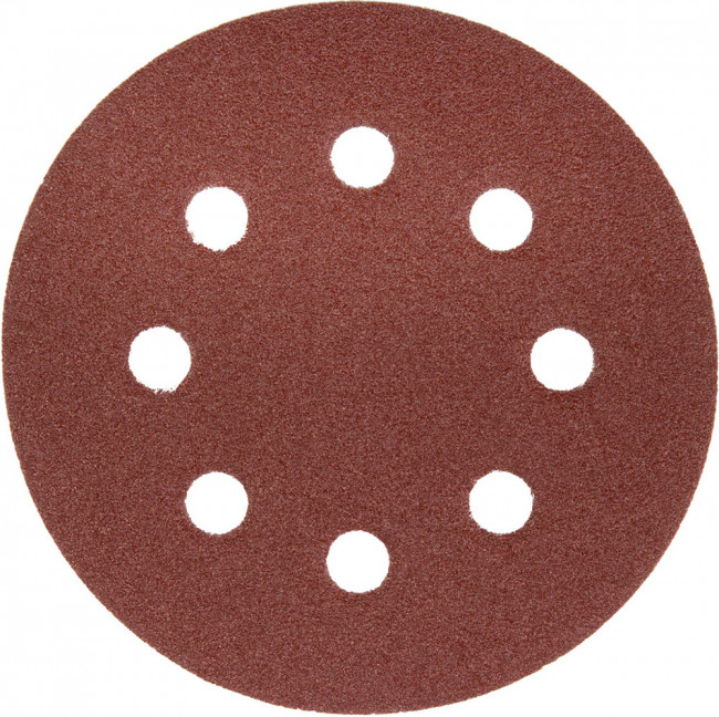 Круг шлифовальный ЗУБР "МАСТЕР" универсальный, из абразивной бумаги на велкро основе, 8 отверстий, Р80, 125мм, 5шт ,  ( 35562-125-080 )