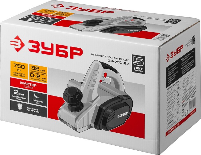 Рубанок электрический (электрорубанок), глубина 2.0 мм, 82 мм, 16 000 об/мин, 750 Вт,  ЗУБР, ( ЗР-750-82 )