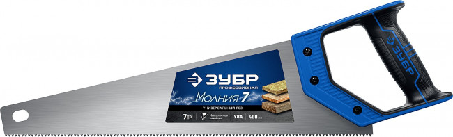Ножовка универсальная (пила) "МОЛНИЯ-7" 400 мм, 7 TPI, закалка, рез вдоль и поперек волокон, для средних заготовок, фанеры, ДСП, МДФ, ЗУБР ( 1537-40_z02 )