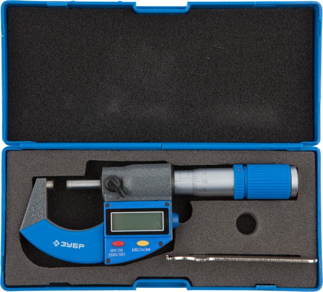 Микрометр ЗУБР "ЭКСПЕРТ" гладкий цифровой, МКЦ 25, диапазон 0-25мм, шаг измерения 0,001мм,  ( 34482-25_z01 )