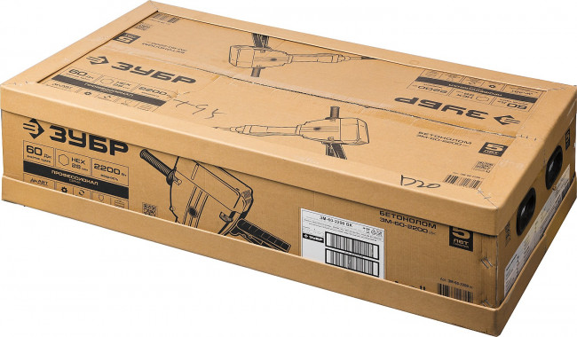 Молоток отбойный "Бетонолом", ЗУБР Профессионал ЗМ-60-2200 ВК, HEX28, 60 Дж, 30 кг, 950 уд/мин, 2200 Вт, АВТ, кейс,  ( ЗМ-60-2200 ВК )