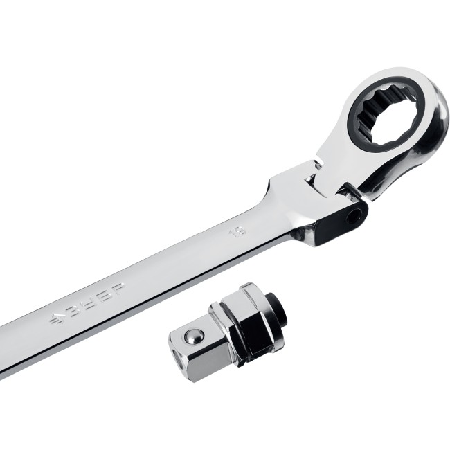 Набор комбинированных гаечных ключей трещоточных шарнирных с  адаптерами, 10 шт, 8 - 19 мм, ЗУБР,  ( 27102-H10 )