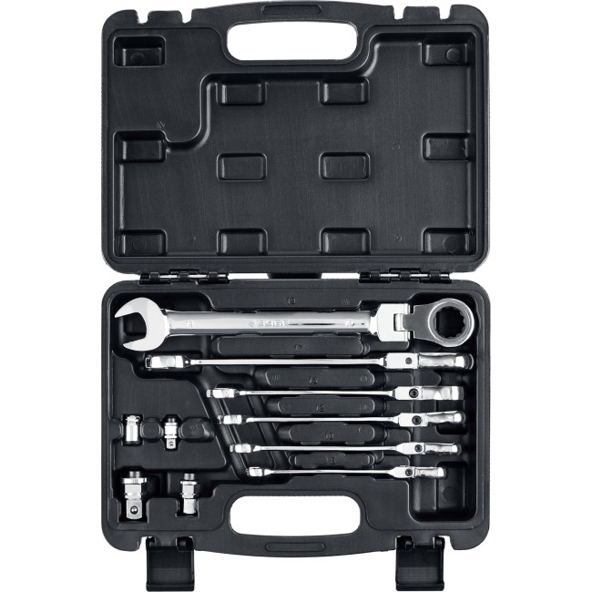 Набор комбинированных гаечных ключей трещоточных шарнирных с  адаптерами, 10 шт, 8 - 19 мм, ЗУБР,  ( 27102-H10 )