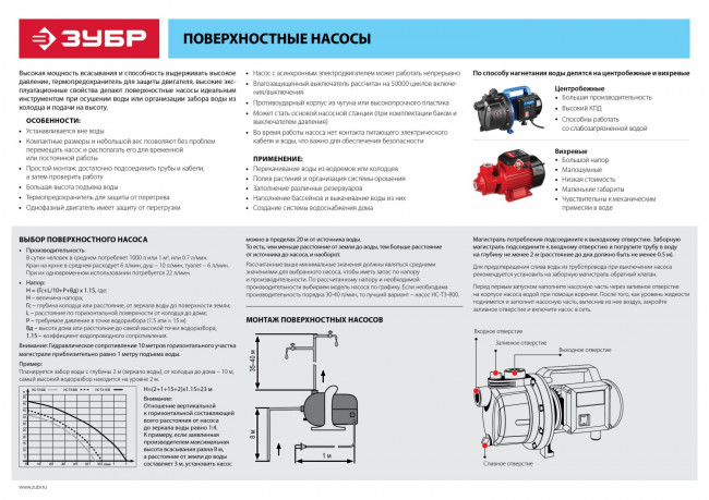 Насос М1 садовый поверхностный, ЗУБР НС-М1-400-Ч, самовсасывающий, 400 Вт, пропускная способность 35 л/мин, напор 35 м, корпус из чугуна,  ( НС-М1-400-Ч )