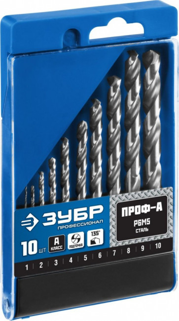 ЗУБР ПРОФ-А 7шт(2.5-10.2мм), Набор сверл по металлу, резьбовой, сталь Р6М5, класс А