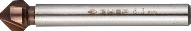 Зенкер ЗУБР "ЭКСПЕРТ" конусный с 3-я реж. кром.ст.P6M5 с Co покрыт.d 8,3х50 мм, цилиндр хвост.d 6мм, для раззенков. М4 ,  ( 29732-4 )