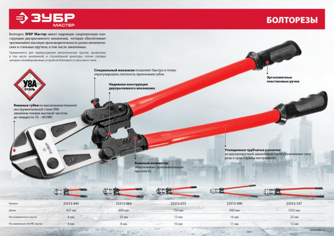 Болторез, кованые губки из инструментальной стали, 600 мм, ЗУБР,  ( 23313-060 )