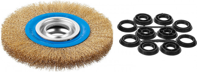 ЗУБР "ПРОФЕССИОНАЛ". Щетка дисковая для точильно-шлифовального станка, витая стальная латунирован проволока 0,3мм, 150х32мм,  ( 35186-150_z01 )