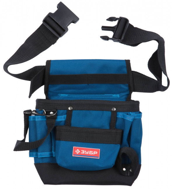 Сумка - пояс ЗУБР "ЭКСПЕРТ" одинарная, держатель для молотка, 9 карманов,  ( 38632 )