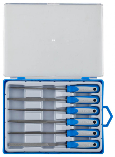 Набор ЗУБР "ЭКСПЕРТ" Надфили, двухкомпонентная ручка, насечка 2=бархатная, 100мм, 6шт,  ( 16020-2-H6 )