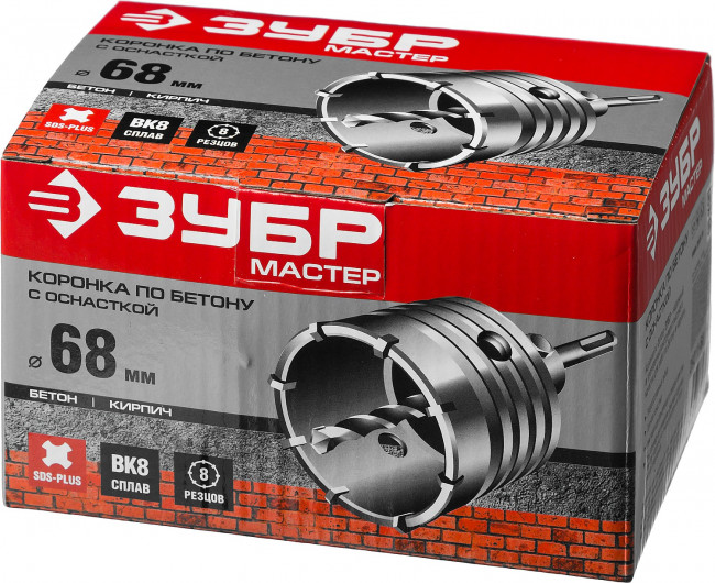 Коронка по бетону ЗУБР "МАСТЕР" с державкой SDS-Plus, 68 мм,  ( 29211-68 )