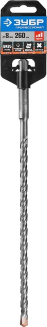 Бур ЗУБР "ПРОФЕССИОНАЛ" по бетону, хвостовик "SDS-Plus", самоцентрирующий наконечник, спиральS4, 8x260мм,  ( 29314-260-08_z01 )