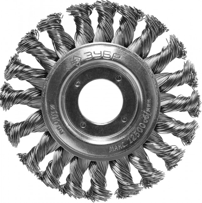 ЗУБР "ПРОФЕССИОНАЛ". Щетка дисковая для УШМ, плетеные пучки стальной проволоки 0,5мм, 100х22мм,  ( 35190-100_z02 )