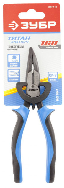 Тонкогубцы ЗУБР "ПРОФЕССИОНАЛ" "ТИТАН" изогнутые, двухкомп рукоятка, увелич передаточное усилие, повышенная износост, 160 мм, ( 2207-4-16 ) Тонкогубцы ЗУБР "ПРОФЕССИОНАЛ" "ТИТАН" изогнутые, двухкомп рукоятка, увелич передаточное усилие, повышенная износост, 160 мм, ( 2207-4-16 )