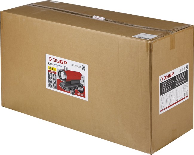 Пушка дизельная тепловая, ЗУБР ДПН-К9-21000-Д, 220 В, 21 кВт, 1000 м.куб/час, 55.5 л, 1.7 кг/ч, дисплей, подкл. внешн термост, датчик уровня топлива,  ( ДПН-К9-21000-Д )