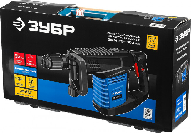 Молоток отбойный, ЗУБР Профессионал, SDS-Max, 25 Дж, 11 кг, 900-1800 уд/мин, 1500 Вт, АВТ, кейс,  ( ЗММ-25-1500 ЭВК )