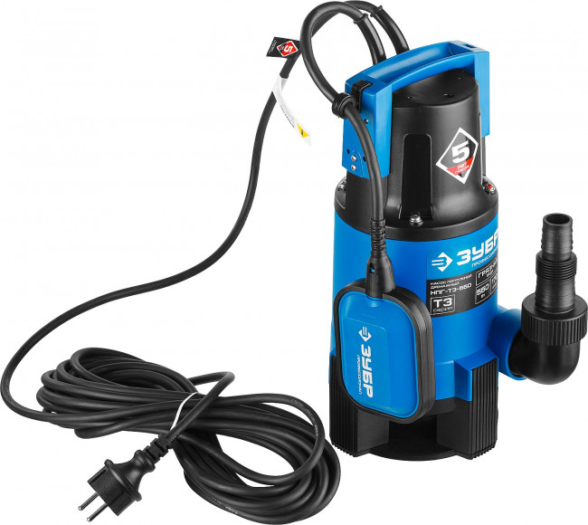 Насос Т3 погружной, ЗУБР Профессионал НПГ-Т3-550, дренаж. для грязной воды (d частиц до 35мм), 550Вт, пропуск способн 170л/мин, напор 7м, провод 10м,  ( НПГ-Т3-550 )