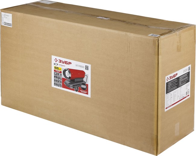 Пушка ЗУБР "МАСТЕР" дизельная тепловая, 220В, 65,0кВт, 1600 м.куб/час, 55,5л, 6,0кг/ч, дисплей, подкл. внешн термост, продувка, датчик уровня топлива,  ( ДП-К7-65000-Д )