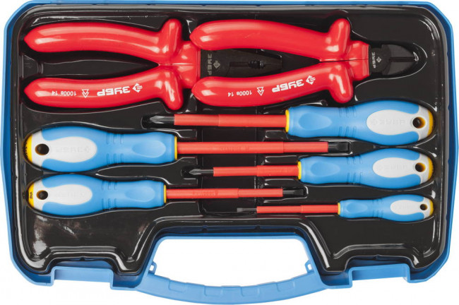 Набор: Губцевый инструмент, диэлектрический, высоковольтный до ~1000В, маслобензостойкая рукоятка, 7предм, ЗУБР Профессионал 2214-H7,  ( 2214-H7_z01 )