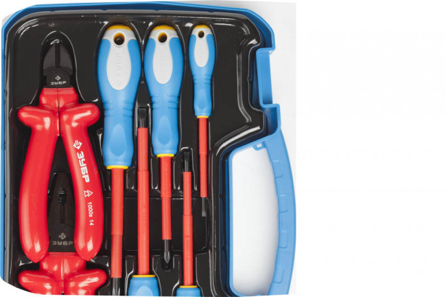 Набор: Губцевый инструмент, диэлектрический, высоковольтный до ~1000В, маслобензостойкая рукоятка, 7предм, ЗУБР Профессионал 2214-H7,  ( 2214-H7_z01 )