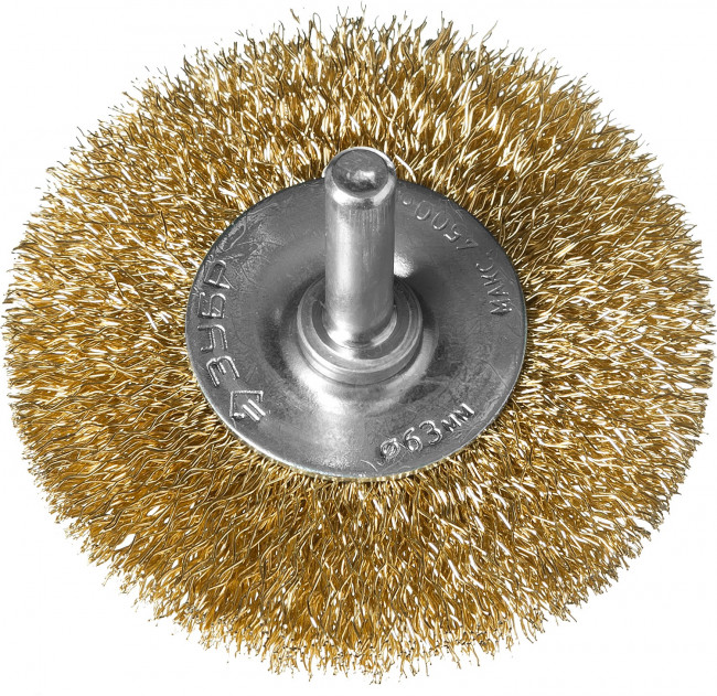 ЗУБР "ПРОФЕССИОНАЛ". Щетка дисковая для дрели, витая латунированная стальная проволока 0,3мм, 63мм,  ( 3520-063_z02 )